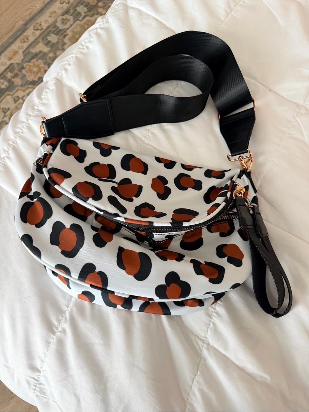 Leopard Print Crossbody Bag in White and Brown